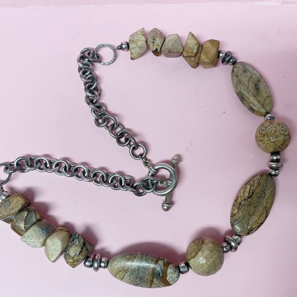 Sterling Silver Big Links Chain and Chunky Jasper Beads Necklace - Picture 4 of 4